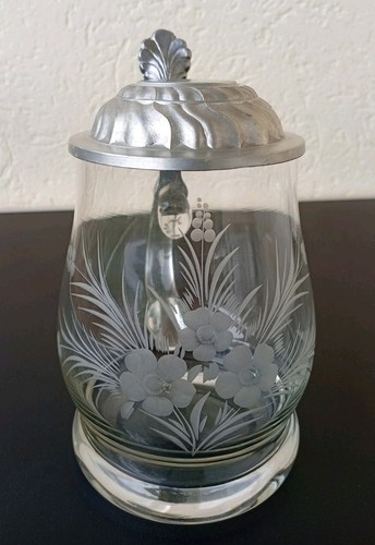 Erbo bierkrug glas - erbo, zinndeckel