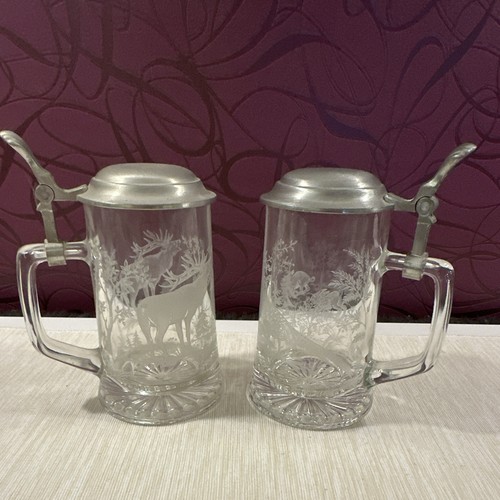 2er set bierkrüge glas zinn - bierkrüge, glas/zinn