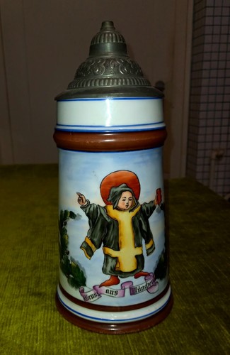 Steingut bierkrug l - 1, mit