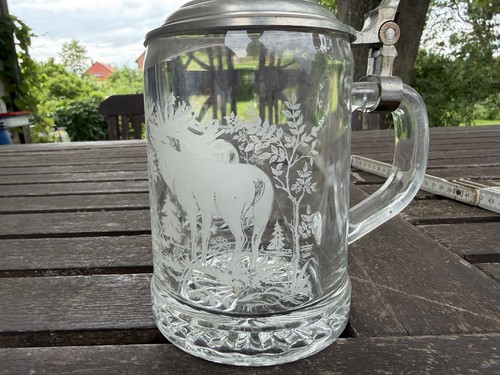 Glas bierkrug hirsch jagdmotiv - bierkrug,