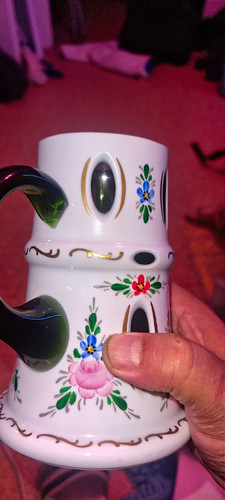 Bierkrug keramik weiß grün - bierkrug, weiß/grün
